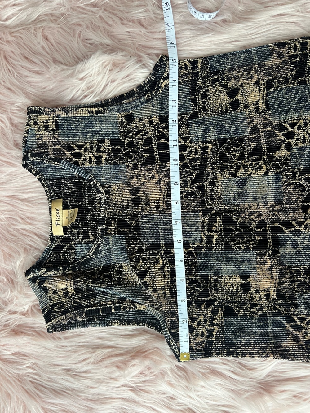 PLISSE Black & Cream Patterned Ribbed Tank Top - Picture 3 of 5